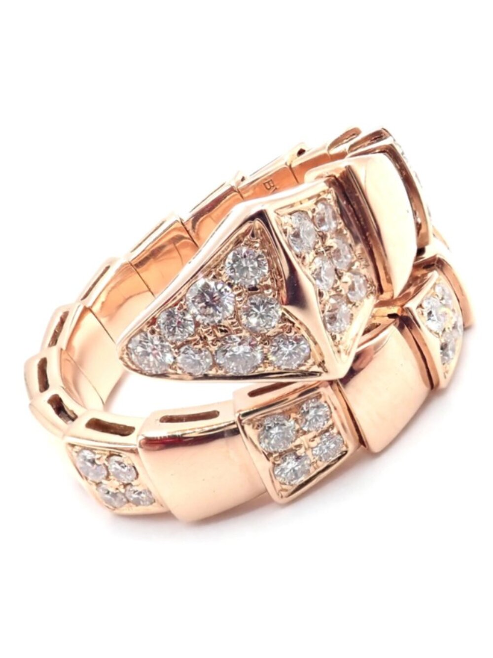 Authentic Bulgari Bvlgari Serpenti Viper 18k Rose Gold Diamond Band Ring Sz 8.75